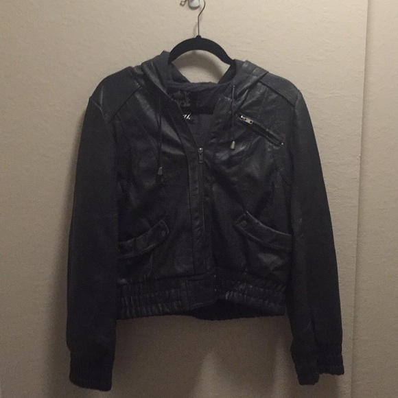 NWT Wet Seal Faux leather hooded jacket. - Picture 1 of 8